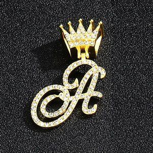 Iced Out Initial Hip Hop Cursive Bling Monogram Letter "A"  Pendant  Necklace
